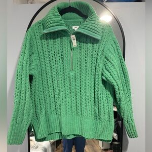 NWT Women’s Aerie Green Knit Zip Sweater Size Small Quarter Zip